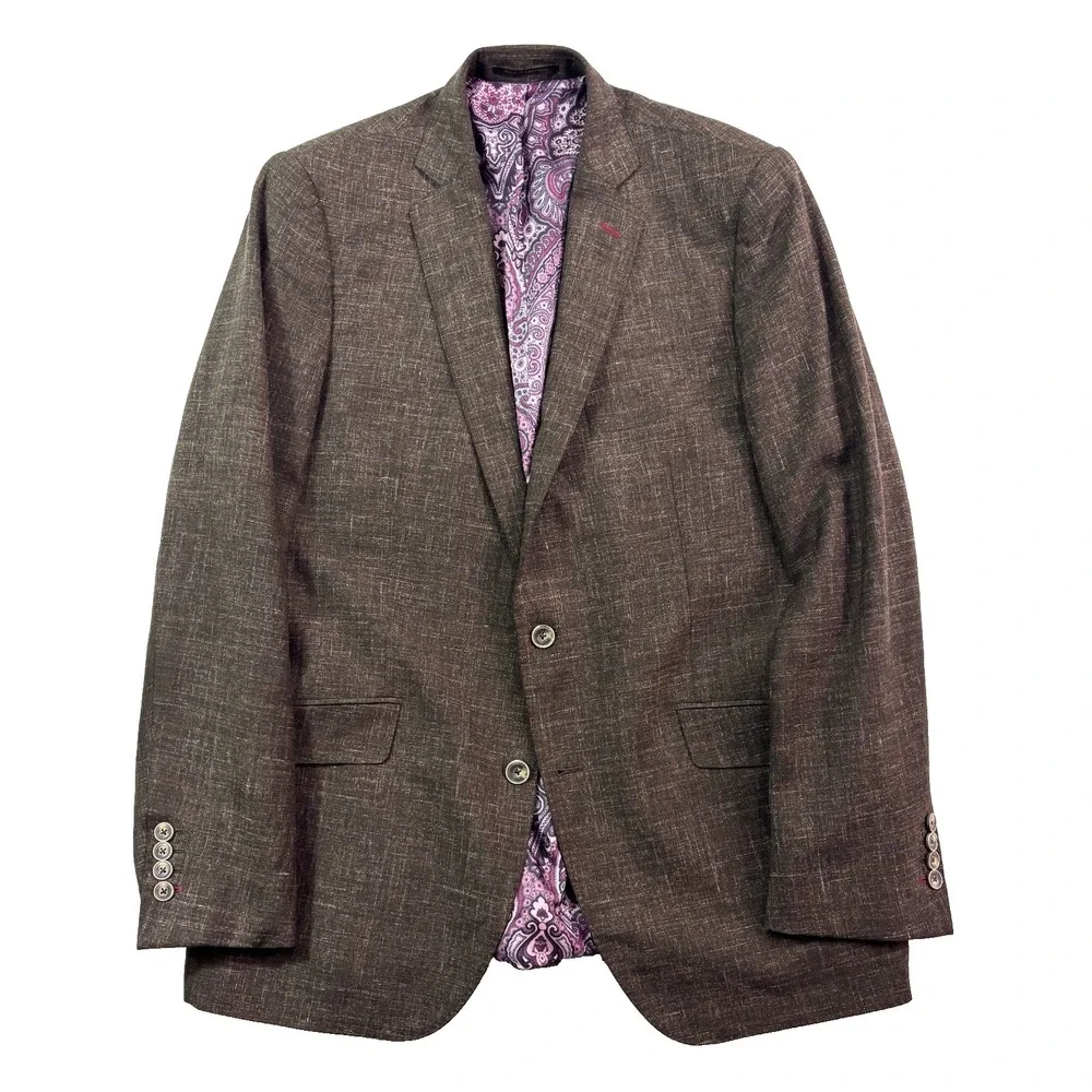 J Hilburn 43R 38x30 Brown Chambray Italian Fabric Wool Vitale Barberis Canonico‎